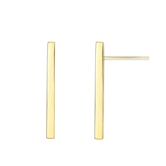 PAVOI 14K Gold Plated Sterling Silver Post Dainty Mini Bar Stud Earrings