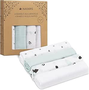 Navaris Muslin Cloths for Baby (Pack of 4) - 80 x 80 cm Squares for Burping, Blanket, Cot - Super Soft Viscose and Cotton