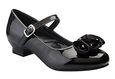 Mary Jane Shoes with Pretty Satin Rolled Rosettes Patent Leather