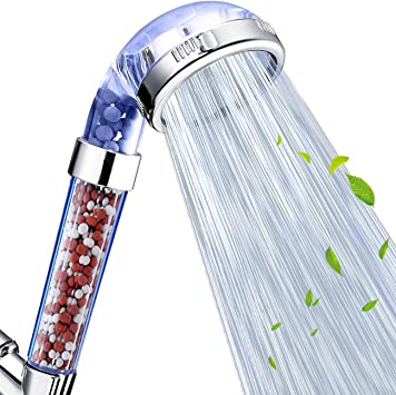 Nosame® Shower Head, Universal Bath Water Saving High Pressure Stone Ionic 3 Mode Function Spray Handheld Showerheads for Dry Skin and Hair