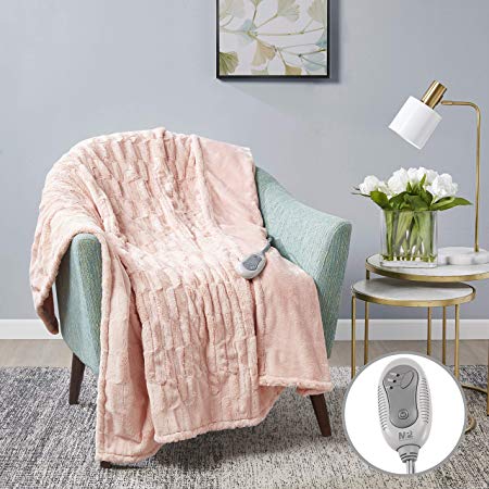 MP2 Heated Electric Throw Blanket Faux Fur to Microlight with 3 Heat Settings and 2 - Hour Auto Shut Off 50" x 60" Blush