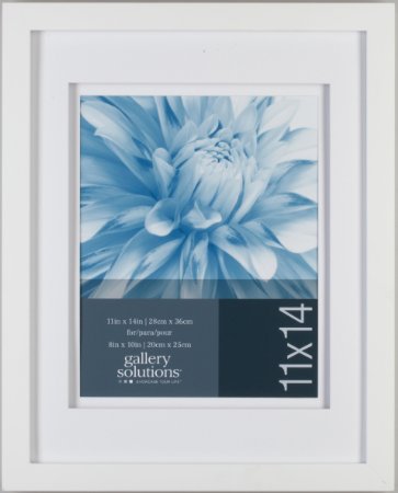 Gallery Solutions White Wood Wall Frame with White Airfloat Mat 11 by 14 inch matted to 8 by 10 inch