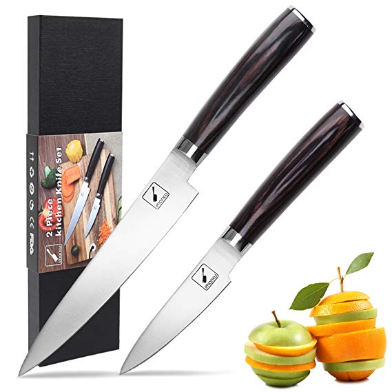 Knife Set,Imarku 2-Piece Kitchen Knives Chef Knife Set with Ergonomic Wooden Handle,Stainless Steel Utility Knife,Paring Knife