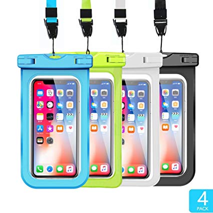 WJZXTEK Universal Waterproof Case Waterproof Phone Pouch IPX8 Dry Bag for iPhone 8/7/7 Plus/6S/6/6S Plus/SE/5S, Samsung Galaxy S8/S8 Plus/Note 8 6 5 4, Google Pixel 2 HTC LG Sony Moto - 4 Pack