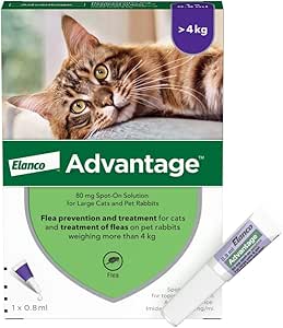 Advantage 80 Flea Spot On Treatment For Large Cats & Rabbits 1 Pipette 0.8ml &gt;4kg