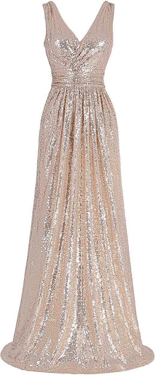 Kate Kasin Women Sequin Bridesmaid Dress Sleeveless Maxi Evening Prom Dresses