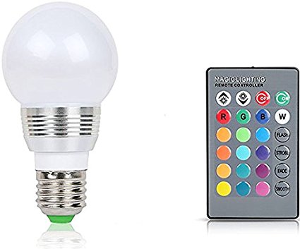 iMounTEK E27 Standard Screw Base 16 Color Changing 3W RGB LED Light Bulb with IR Remote Control (4 Pack)