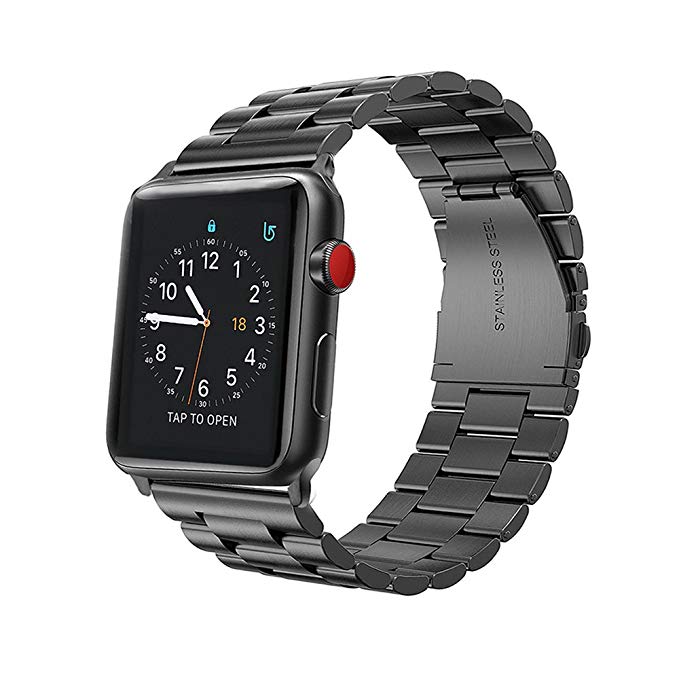 Ayeger Replacement for Apple Watch Band 44mm 42mm Stainless Steel Series 4 Series 3,Series 2, Series 1 with Double Button Butterfly Folding Clasp Men,Women iWatch Metal Link Bracelet (Space Grey)