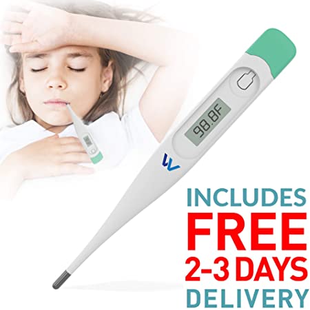 Oral Fever Thermometer for Adult & Baby by VVandr | Includes 2-3 Day Delivery | Digital Temperature Display | Fever Beep Alert | Clinical Accuracy | Extra Long Battery Life