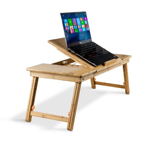 Aleratec Natural Bamboo Adjustable Laptop Stand Up to 15in Tablet Reading Table Desk