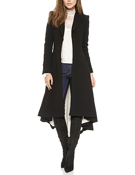 Gameyly Lady Irregular Swallowtail Pleated Lapel Collar Long Trench Coat