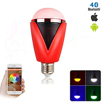 ieGeek Bluetooth 4.0 [Dual Mode] Smart LED Light Bulb with Speaker, Smartphone Remote Multicolor Changing E27 Lamp SoundBox, Support iPhone / iPad / iWatch / Android Phone / Tablet - Red