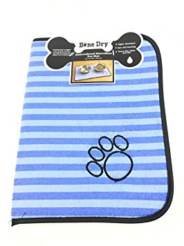 Bone Dry Embroidered Microfiber Pet Mat (Blue/Light Blue) - Dog Paw Print