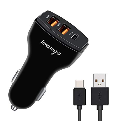 Car Charger, Innosinpo 4.8A/24W Dual USB Type C Car Charger with Smart IC for iPhone X 8 Galaxy S9 S8 Huawei Macbook and Other Type-C Port Devices