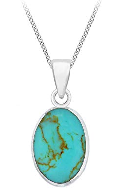 Tuscany Silver Sterling Silver Oval Turquoise Pendant on Chain Necklace of 46cm/18"