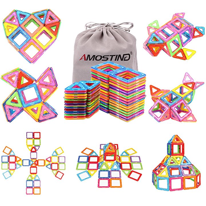 AMOSTING Magentic Building Tiles Building Blocks Educational Construction Building Toys for Boys and Girls Colorful Durable - 56 pcs