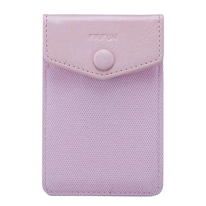 FRIFUN Cell Phone Wallet Ultra-slim Self Adhesive Credit Card Holder Stick on Wallet Cell Phone Leather Wallet For Smartphones Sleeve Covers Credit Cards and Cash (Pink)