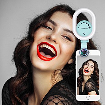 Selfie Light with 120° Wide Angle Lens, Evershop Clip-on Rechargeable LED Ring Light for iPhone 8/ 7/ 7 Plus/ 6S/ 6S Plus/ 5S/ SE, Samsung, Huawei and all Smartphones/ Tablets(Green)