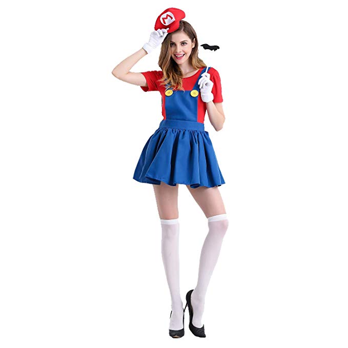 Women's Super Mario Brothers Costume Adult Mario/Luigi Halloween Deluxe Cosplay Costume Girl