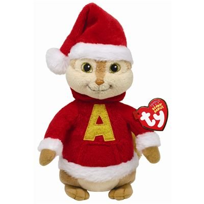 Ty Beanie Babies Alvin the Chipmunk - Red Santa Holiday Outfit