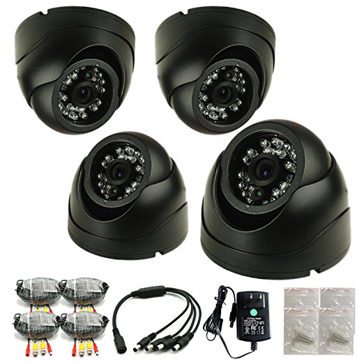 iSmart 4-Pack 800TVL 960H Color CCTV Security Dome Camera with 24pcs IR Leds Night Vision Up to 60ft, 3.6mm lens, C3010DP8x4 (Black)