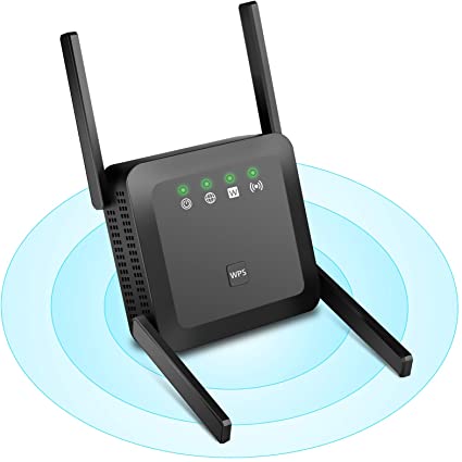 1200Mbps Wireless WiFi Range Extender WiFi Booster,5GHz & 2.4GHz Dual Band WiFi Repeater,4 Antennas 360° Full Coverage, Extend WiFi Signal to Smart Home (1200Mbps Black)