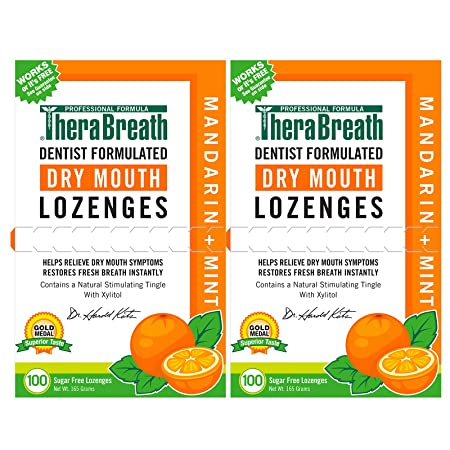 TheraBreath Dentist Recommended Dry Mouth Lozenges, Sugar Free, Mandarin Mint Flavor, 200 count