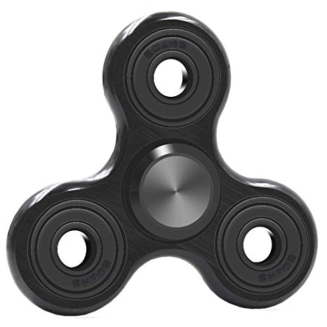Fidget Spinner, Pomufa 360 Degree Rotation Fidget Tri Spinner Hand Toy Kit for Relieving ADHD, Anxiety, Boredom Spins(Black)