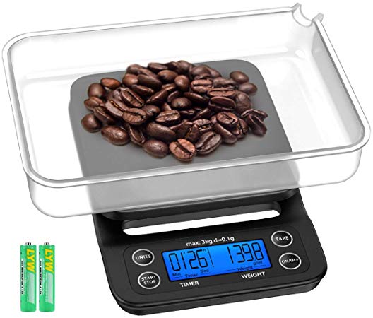 KeeKit Digital Coffee Scale, 3kg/0.1g Hand Drip Coffee Scale with Timer, Multifunction Kitchen Food Scale with Backlit LCD Display, Tare Function for Household Baking and Cooking (Batteries Included)