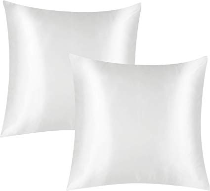 EXQ Home Satin Pillowcases Set of 2 for Hair and Skin Euro Size 26x26 Ivory Pillow Case with Envelope Closure (Anti Wrinkle,Hypoallergenic,Wash-Resistant)