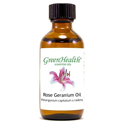 Rose Geranium - 2 fl oz (59 ml) Glass Bottle w/ Cap - 100% Pure Essential Oil - GreenHealth