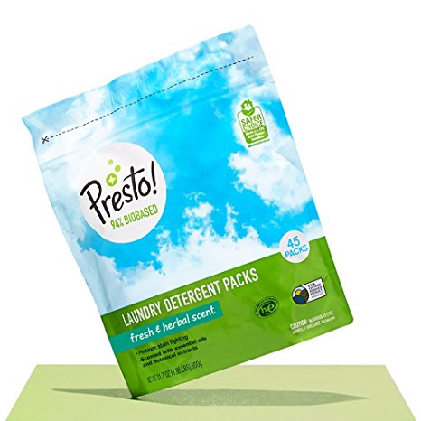 Presto! 94% Biobased Laundry Detergent Packs, Fresh & Herbal Scent, 90 Loads (2-pack, 45 each)