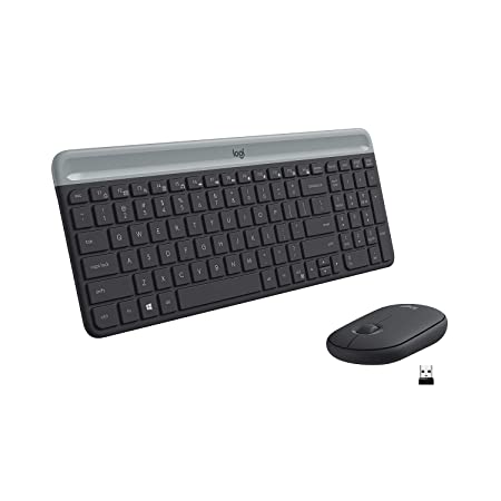 Logitech MK470 Slim Wireless Keyboard & Mouse Combo for Windows, 2.4GHz Unifying USB-Receiver, Low Profile, Whisper-Quiet, Long Battery Life, Optical Mouse, PC/Laptop - Graphite