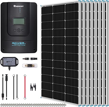 Renogy 800 Watt 12V Monocrystalline Solar Premium Kit Off Grid System 8pcs 100W Solar Panel with 60A MPPT Rover Charger Controller, Bluetooth Module for RV, Boats, Home, Farm