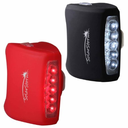 Dimples Excel SolarStorm 7 LED Silicone Bike Lights Set Front and Back White Headlight and Red Taillight