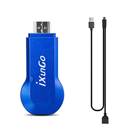 iXunGo Miracast Video Adapter, Wired & Wireless Connection, Support 1080p Mirror Airplay/ DLNA from iOS/ Android/ Mac/ Windows Devices to HDTV, Monitor (Blue)
