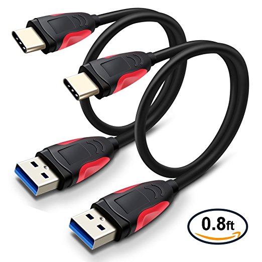 USB C Cable Short, TITACUTE 2 Pack [0.8FT] Quick Charge Cable 3.0 Extra Short USB Type C Cable Portable Charger Cable Data Sync Charging Cable for Android Samsung s8 Plus LG G6 G5 OnePlus 3T Black Red