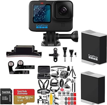 GoPro HERO11 Black 27MP Wi-Fi & Bluetooth Connectivity, Waith 50-in-1 Accessory Kit, 128 GB Memory Card, and Rechargeable Battery