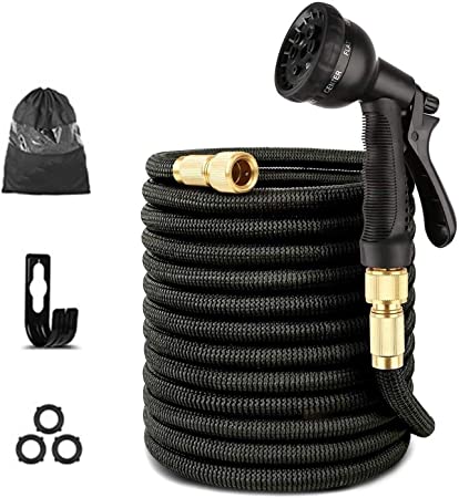 Expandable Garden Hose 50FT, Flexible Lightweight Retractable Water Hose with 8 Function Spray Nozzle, Leakproof Durable Outdoor Yard Hose with 3/4 Inch Solid Brass Fittings