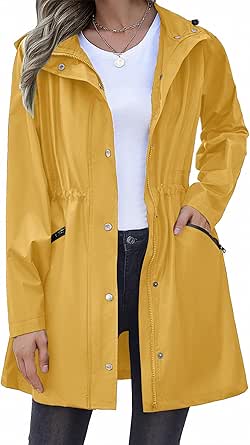 Zeagoo Women Rain Jacket Waterproof Lightweight Long Hooded Raincoat Climbing Outdoor Trench Coats Windbreaker Travel Jacket