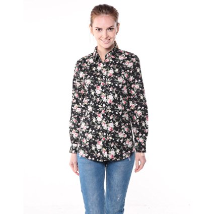 Dioufond Women's Button Down Long Sleeve Floral Shirt Casual Cotton Tops