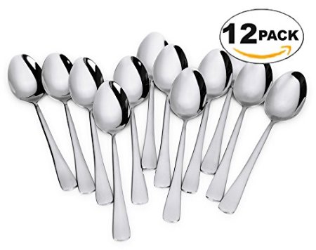 Dozen Table Spoons - 12 Pack Dinner Flatware Set - 1810 Stainless Steel Restaurant and Hotel Quality - Feel the Luxury of Royal Cutlery