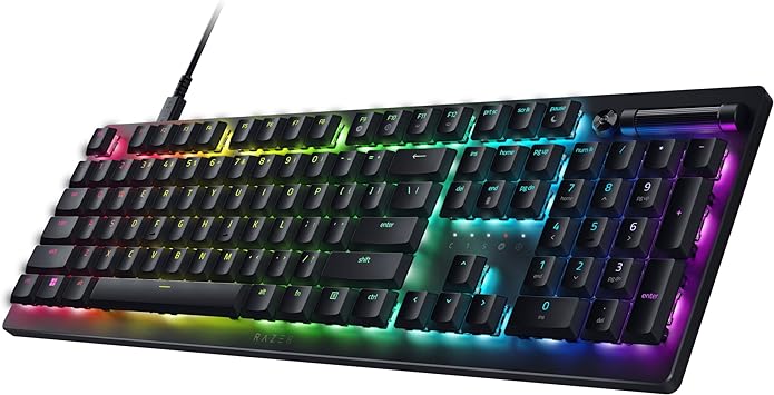 Razer DeathStalker V2 Gaming Keyboard: Low-Profile Optical Switches - Clicky Purple - Ultra-Durable Coated Keycaps - Durable Aluminum Top Plate - Multi-Function Roller and Media Button - Chroma RGB