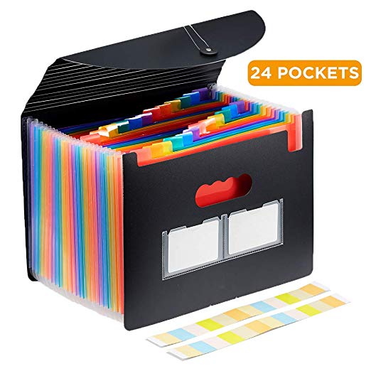 Epoch Accordian File Organizer,24 Pockets Expanding File Folder with Expandable Flap,Waterproof & Tear-Resistant Desk File Storage with Colored Tab & Label for Office