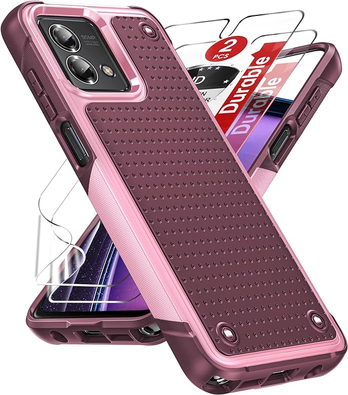 LeYi for Moto G-Stylus-5G 2023 Case(XT2315): Motorola Moto G Stylus 5G Case 2023 with Screen Protectors, Dual Layer Hard PC Back & Soft Bumper Cell Phone Case Cover Motorola G Stylus 5G 2023, Red Pink