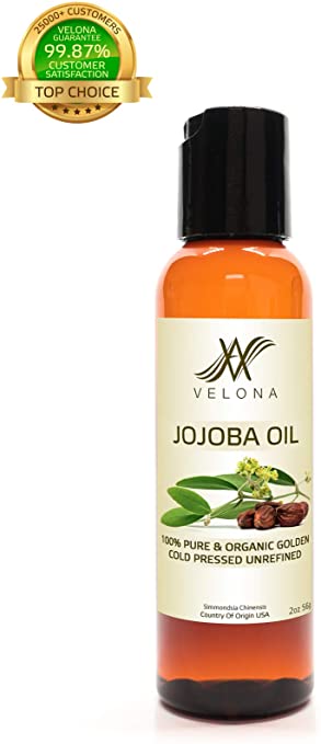 100% Pure Jojoba Oil by Velona - 2 oz | All-Natural Cold Pressed Oil for Moisturizing Face, Hair, Body and Skin Care | Golden, Unrefined | Use Today - Enjoy Results