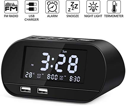 Alarm Clock Radio,Bestimulus Digital Alarm Clock with USB Charger Ports Battery Backup Dual Alarms and 6 Alarm Sounds,Dimmer LED Display,Snooze Sleep Timer,FM Clock Radio for Bedrooms
