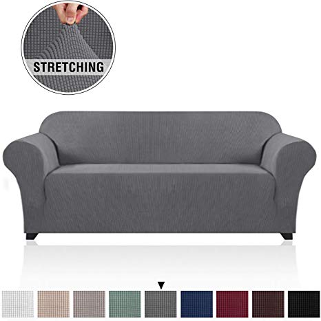1 Piece Extra Wide Soft Stretch Sofa Cover for Oversized Sofa (up to 120 Inches) Knitted Jacquard Sofa Slipcover Furniture Protector Durable Sofa Protector Skid Resistance (XL Sofa, Gray)