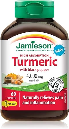 Jamieson High Absorption Curcumin Turmeric with Black Pepper 4,000 mg (raw herb), 60 Capsules