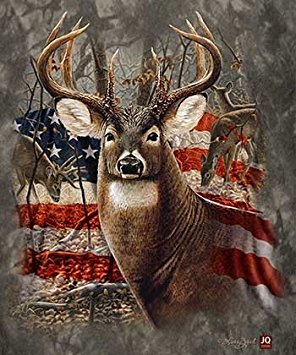 60" x 80" Blanket Comfort Warmth Soft Cozy Air conditioning Easy Care Machine Wash Americana Flag Deer